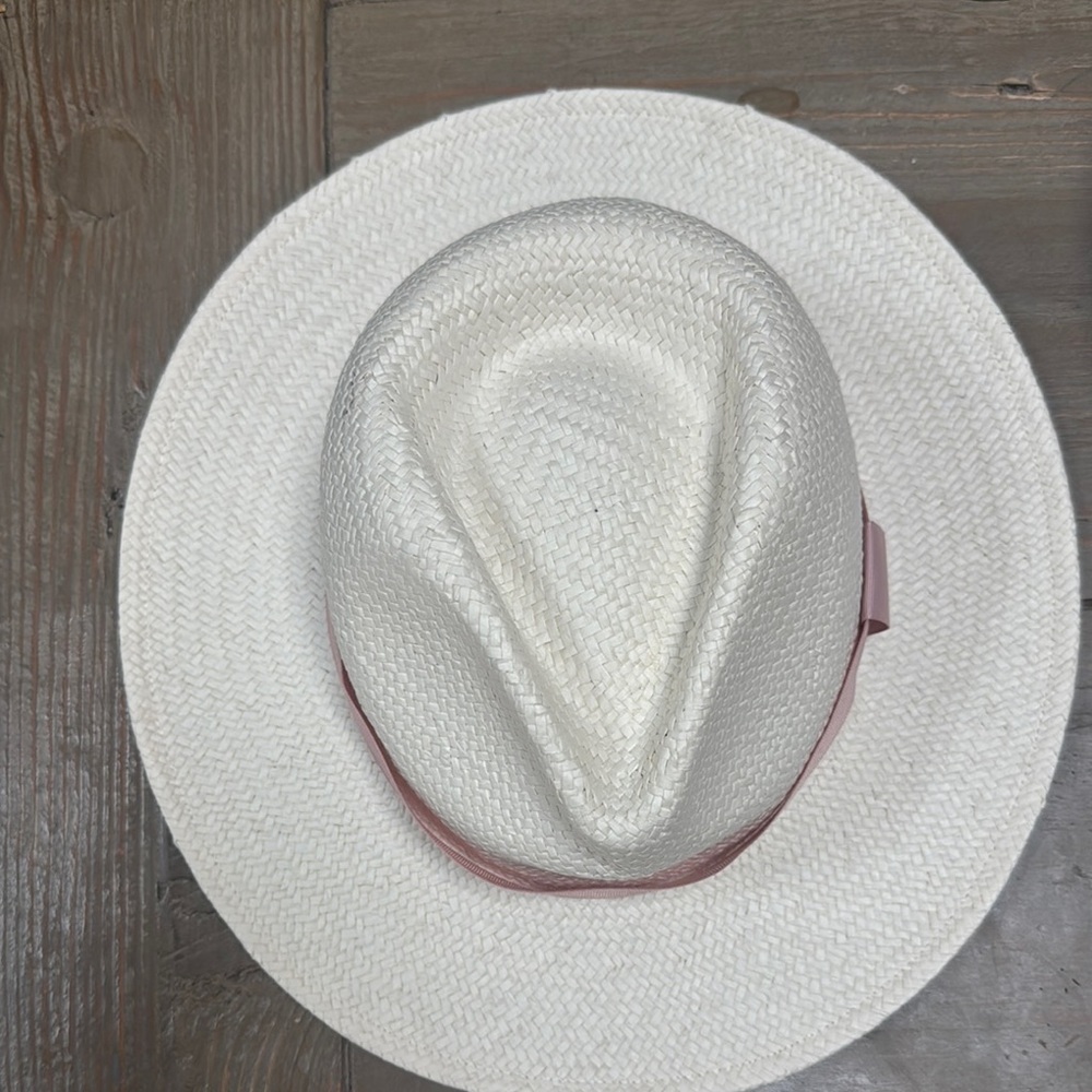 rag & bone White and Pink wide brim fedora Panama Hat - Picture 3 of 6